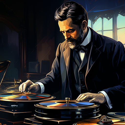 Old-skool DJ spinning on two gramophones